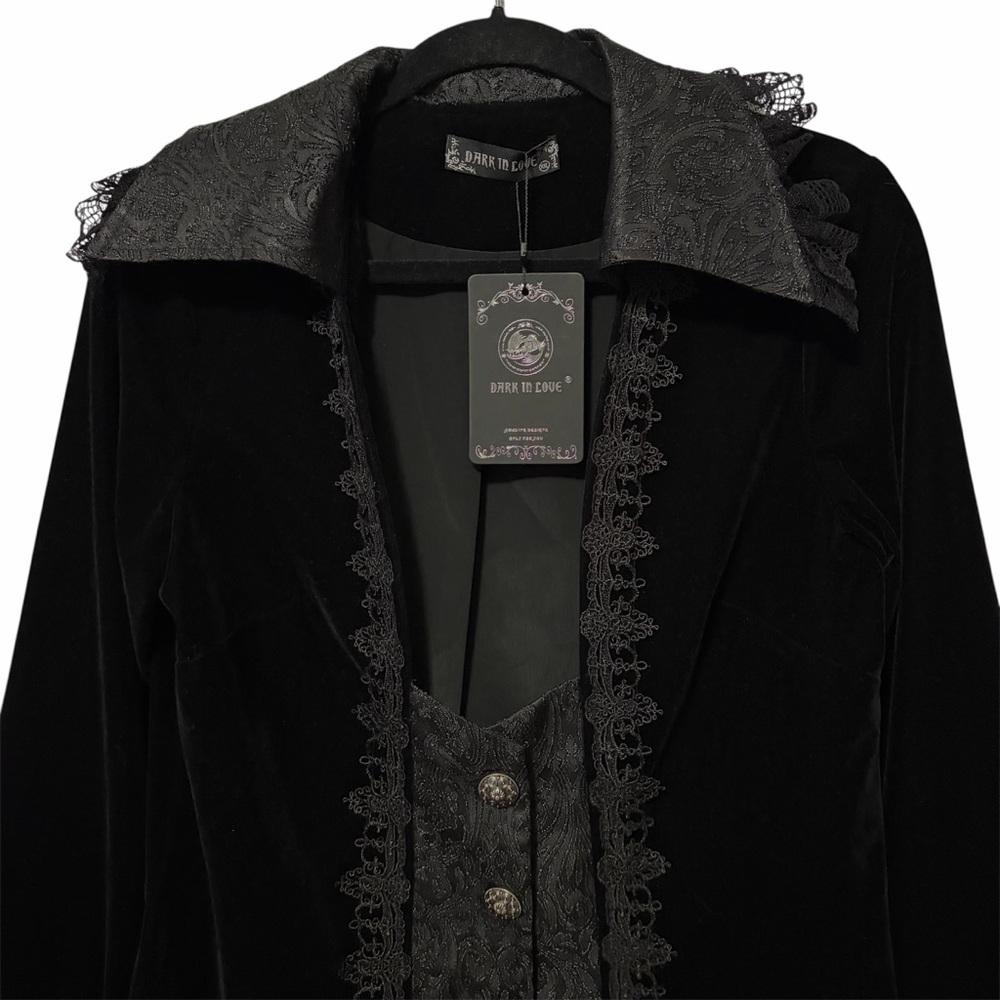 DARK IN LOVE NWT Black Velvet Lace Bell Sleeve Button Front Jacket - Picture 3 of 14